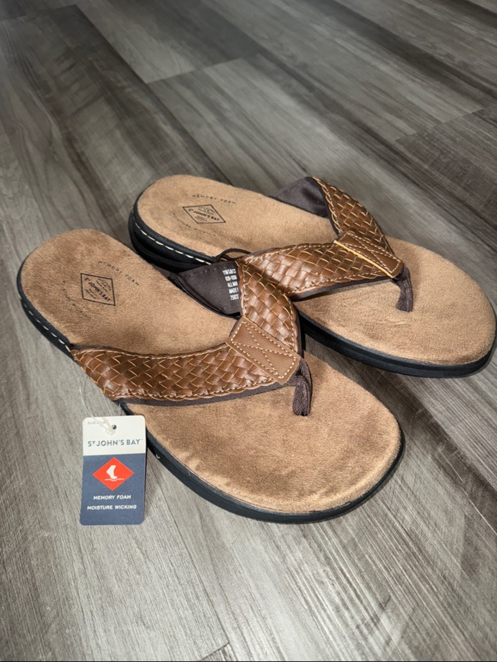 St. John's Bay Men's Brown Woven Leather Flip-Flop Sandals